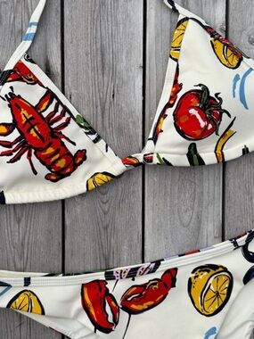 VACANCY CO LOBSTER NANTUCKET Print Triangle Bikini Set -NWT! L